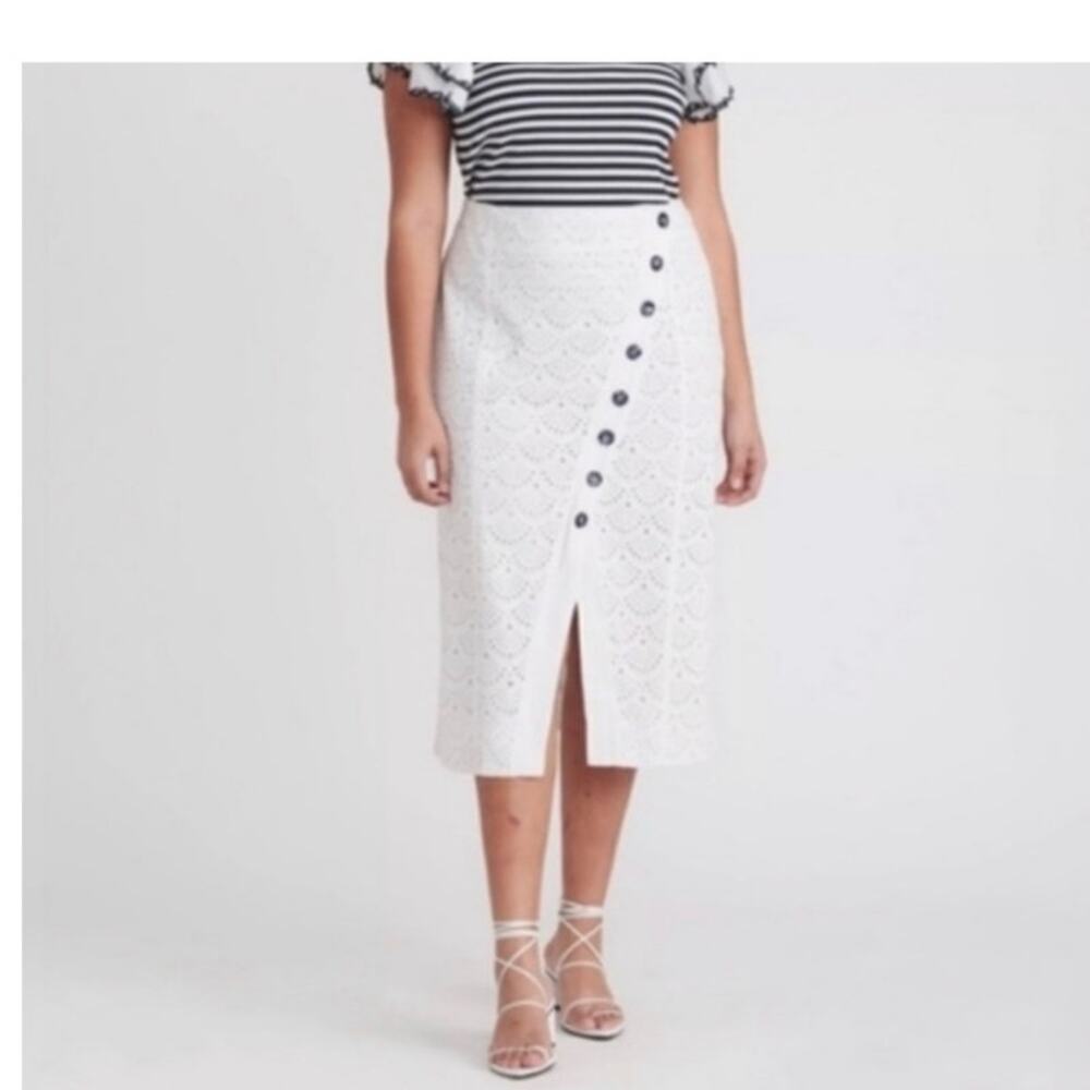 Tanya Taylor white azalea button front eyelet linen midi skirt 4